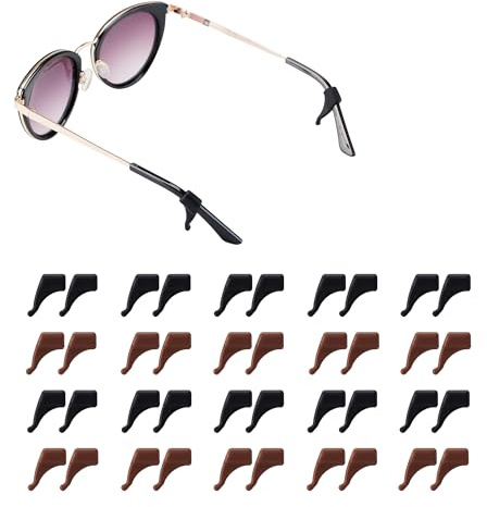 Gdnmpat 20 Pairs Glasses Ear Grips -Anti-Slip Glasses Holder, Silicone Glasses Grips, Eye Glasses Ear Grippers Sleeve Retainer, Eyelasses Ear Cushion Hooks for Sports,Sunglasses, Glasses(Black/Brown)