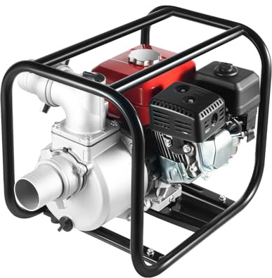 Tragegriff 7,5PS Wasserpumpe mit 35m³ und 30m Förderhöhe, 3 Zoll Anschluss, Gartenpumpe Schmutzwasserpumpe mit 4-Takt-Motor und 8m Ansaughöhe, Benzin Pumpe 3.6L, Seilzugstart