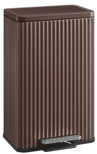SONGMICS Trash Can, 13 Gallon (50 L) Garbage Can for Kitchen, with Lid, Pedal, and Removable Inner Bucket, Soft Close, Stainless Steel, 15 Trash Bags (Code K) Included, Brown ULTB586MZ01