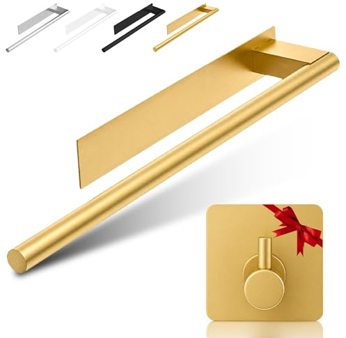 ORZAC® Toallero Adhesivo Dorado Baño Sin Taladro 39 cm, Acero Inoxidable, Barra para Toallas con Adhesivo 3M y Gancho de Regalo
