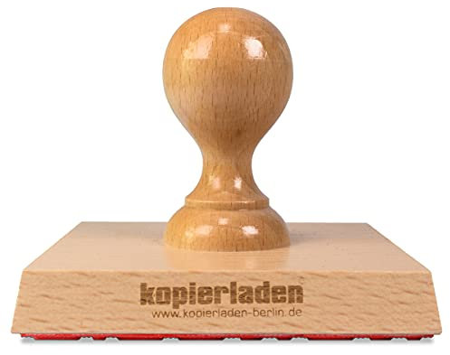 Großer Holzstempel 100 x 100 mm mit eigenem Text und Logo selbst gestalten - Personalisierbarer Stempel aus Buchenholz - optional mit Stempelkissen