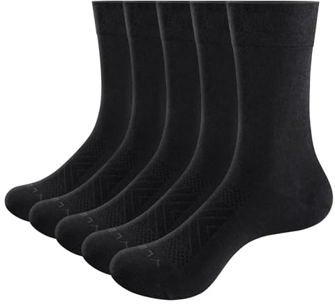 YUEDGE 5 Pairs Casual Cotton Crew Dress Everyday Socks Leisure Light Thin Breathable Mens Socks, Men Shoe 9-11.5 UK Size, Black
