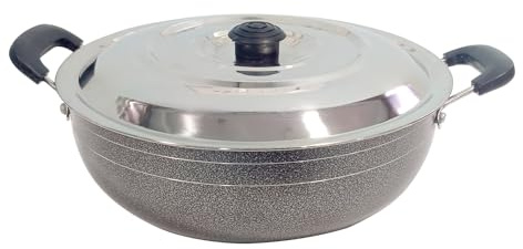 DBY Kadai Nonstick Coating Kadhai Fry Pan with Steel Lid 2.5 Litres All Purpose Pan Aluminium Skillet Wok with Lid Deep Fry Karahi Cookware Cooking Frying
