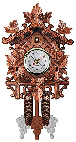 GoodjinHH Orologio da parete a cucù in vero legno, con funzionamento a batteria, pratico orologio, sveglia, decorazione per la casa, per famiglie, studio, cameretta dei bambini (E)