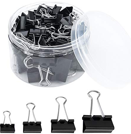 60 Pinzas Papeleria, Clips Oficina de Encuadernación FoldBack Binder Clips para Oficina, Trabajo, Hogar, Escuela, Papelería, 4 Tamaños Clasificados, Negro