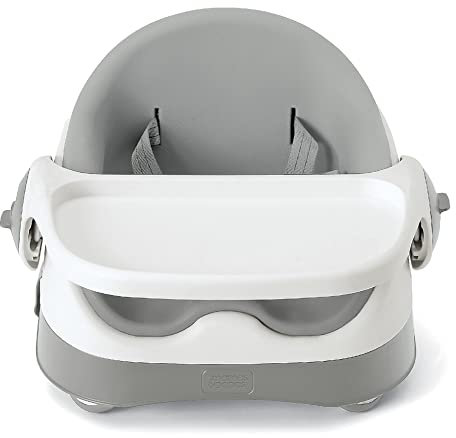 Mamas & Papas Baby Bud Booster Seat for Dining, Detachable Tray, Harness, Adjustable Seat and Non-Slip Feet, Pebble Grey