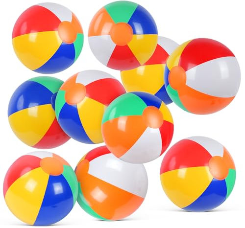 flintronic Aufblasbare Wasserbälle, Strandball in 22cm Durchmesser, 10 Stück Beachball in Regenbogenfarben, für Sommeraktivitäten im Freien, Wasserspiele, Schwimmbad-Strandparty