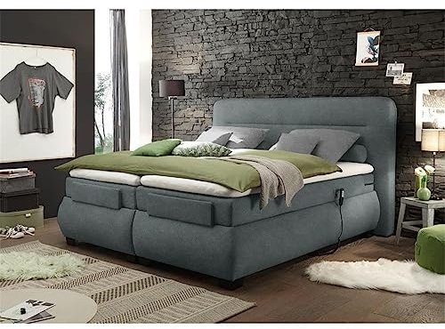 Lomadox Boxspringbett 180x200 cm mit elektrischer Verstellung | Doppelbett in anthrazit mit Härtegrad H2