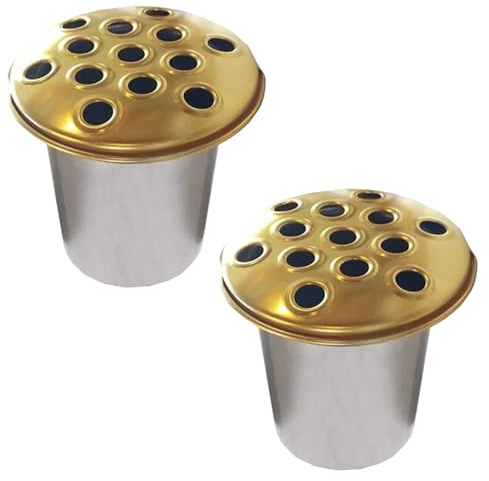 Maceta conmemorativa para tumbas, 12 cm de alto, de aluminio resistente, para lápidas, perfecta para flores funerarias, jarrón de tumba (2 tapas doradas)