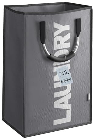 Caroeas 50L Collapsible Laundry Basket, Foldable Waterproof Washing Basket with Handles, Slim Laundry Bin for Laundry Room Bedroom (Dark Grey)