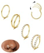 Dochais 4PCS 18G Nose Rings Hoops, Surgical Steel Earrings Tragus Septum Piercing CZ Clicker Ring, Hinged Segment Conch Lip Cartilage Double Hoops 8mm 10mm for Women Men (Gold-20G,8mm)