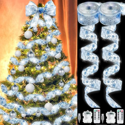 YeahBoom Lot de 2 rubans lumineux de Noël - 2 x 6 m - 120 LED - Fonctionne avec piles - Décoration de Noël pour l'intérieur et l'extérieur