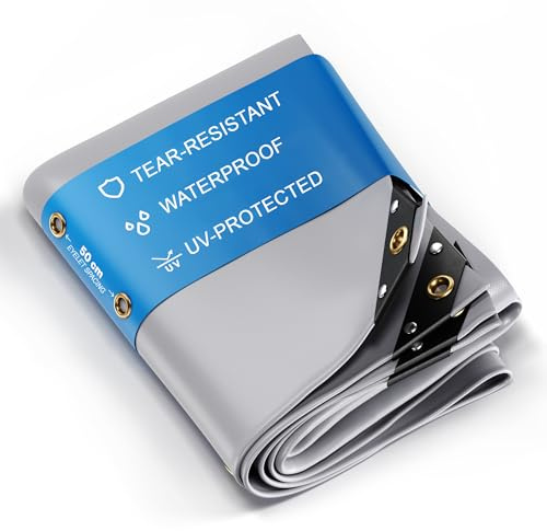 UMBRELLA® Telone di copertura premium impermeabile [150x500cm]–Telo camion resistente ai raggi UV [450 g/m²] con occhielli,telo in PVC per giardino,tetto & cantiere–Copertura invernale – Grigio–7,5 m²