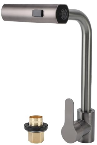 Robinet de Cuisine, Robinet de Cuisine, Robinet D'évier de Cuisine Extensible, Rotatif à 360°, Mitigeur Monocommande Haute Pression en Acier Inoxydable avec 3 Types de Jets (GRAY)