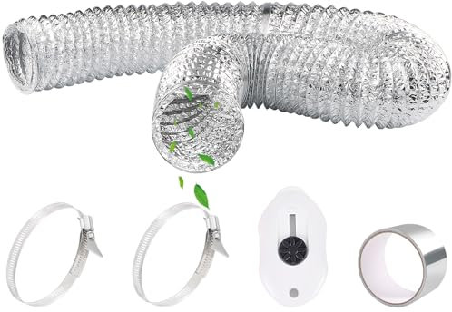 Aluminiumschlauch, 125 mm, Aluflexrohr Ø125mm 2,5m Lüftungsschlauch Aluminium Abluftschlauch Flexibel mit Aluminiumband 50mm x5m und 2 Schlauchschelle Edelstahl Flexschlauch für Abluftrohr
