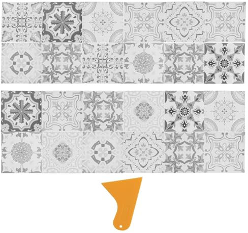 Lot de 24 autocollants pour carrelage de cuisine et salle de bain - 15 x 15 cm - Film adhésif à coller - Aspect carrelage de cuisine - Gris