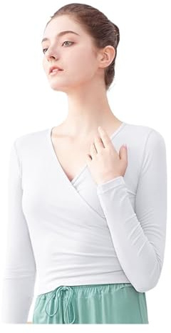 Scaldacuore Danza Bambina Giacca da balletto da donna Top da ballo Avvolgente in maglia con scollo a V Manica lunga Camicia da ballo Fasciatura Top da balletto Top da allenamento Costumi da ballo(Whit