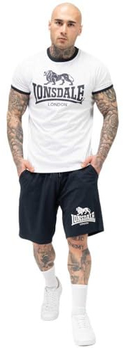 Lonsdale Conjunto de Camiseta y Pantalones Cortos para Hombre de Ajuste Normal MAIST, Blanco/Azul Marino, XL
