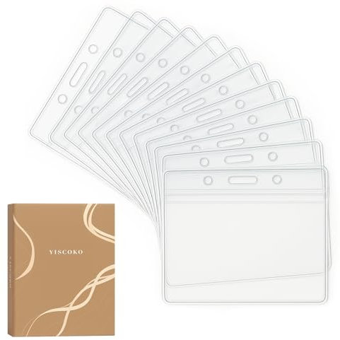 YISCOKO 12 x Kunststoff-Kartenhalter, transparent, horizontal, wasserdicht, Namensschilder, Ausweishalter, 10 x 8,5 cm (L x B)
