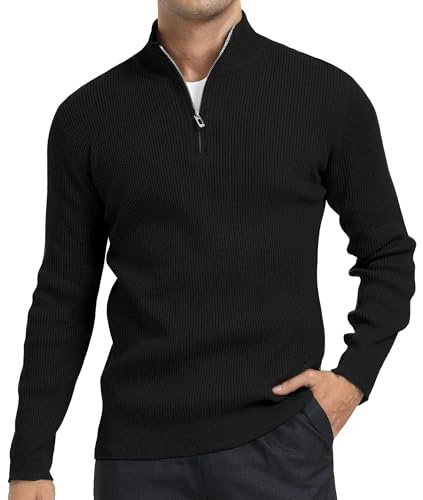 DAFENP Jersey Hombre Invierno Cuello Alto con Cremallera | Suéter Punto Manga Larga Cálido Trabajo Pullover