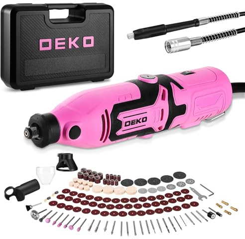 Mini amoladora rotativa multiusos: DEKOPRO 170 W, kit de accesorios 127, velocidad variable 8000-35000 rpm - Herramienta multiusos para cortar, taladrar, pulir, limpiar, rosa