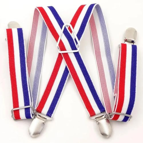 AAIXXIZAO Bretelles Suspender Bretelles À Pois Noirs Classiques Élastique Quatre Clip Pantalon Suspendu Ceinture Ceinture Arrière Lâche (Bleu, Blanc Et Rouge Épais)