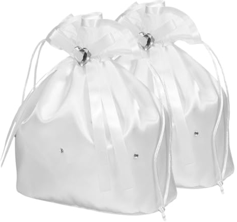 Ciieeo 2pezzi Borsa Porta Soldi da Sposa in Raso Borsetta Bianca Sposa con Cinturino Cuore Decorazioni per Matrimonio Occidentale Borsa da Cerimonia Elegante