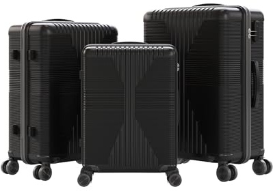 Karl home Luggage Sets 3 Piece, PP Hard Case Suitcase Set with Built-in Lock Spinner Wheels, Lightweight Durable Carry on Luggage for Business Travel - Black (20/24/28)