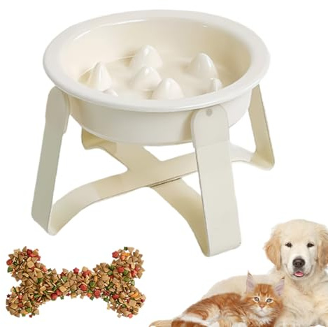 Dog Bowl Slow Feeder | Ceramic Metal Anti-Choking Slower Feeding Bowl,Dish Feeder with Iron Stand for Dining Indoor Travel Home Outdoor Daily Apartment Kitchen Healthy Eating Puppy