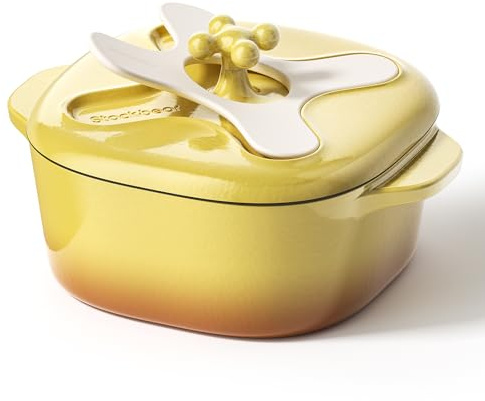 Stackbear 4.7L Enameled Cast Iron Dutch Oven Pot with Lid – Premium Durability & Oven Safe – Casserole Pot With Lid Perfect for Bread Baking, Stews, Braising & Roasting – Bright Yellow
