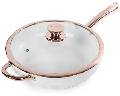 Tower T800003RW Linear Induction Saute Pan With Lid, Non Stick Cerasure Coating, White And Rose Gold, 2.6 Litre, 28 cm