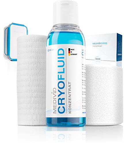 MEDIVID CRYO Therapieset - Kühlbandagen für Knie, Achillessehne, Ellenbogen, Knöchel, Wade, Handgelenk - Schmerz, Entzündung, Schwellung effektiv kühlen - langanhaltend + bequem - mit Testbandage