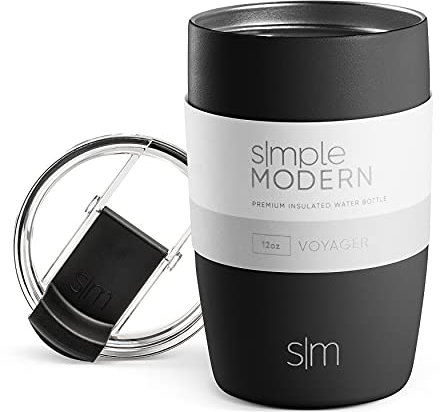 Simple Modern Thermobecher Kaffeebecher to go mit Klappdeckel | Isolierter Edelstahl-Kaffeebecher | Geschenke für Frauen und Männer | Voyager | 350ml | Midnight Black