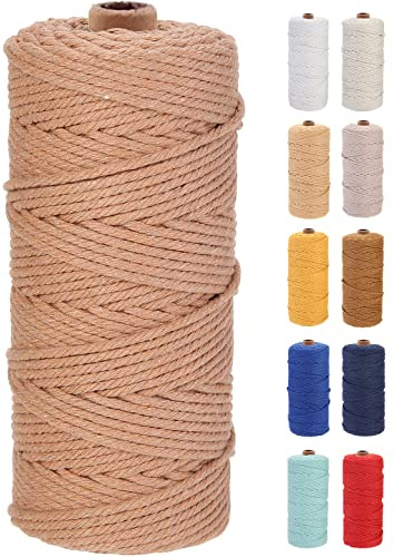 GOHOF Macrame Cord 3mm x 100m Premium Cotton Macrame Rope, 4 Strand Twisted Soft Cotton Cord, One of The Most Perfect Materials for Macrame Art, Cotton String Without Chemicals (Salmon)