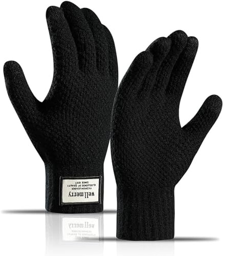Lonnalee Gants Hiver Chauds Pour Hommes à écran Tactile Tricotés Magiques Extensibles épaissis Doublure en Polaire Douce Noire Pour l'extérieur