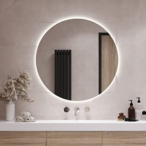 Tulup Spiegel Runden Ø 100 cm Wandspiegel Glass Groß Rund Dekoration Glass Badezimmerspiegel - Neutral weiß