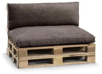 Gutekissen, cuscino per pallet, cuscino per divano da giardino, cuscino per seduta, cuscino per schienale PWL (Set (Cuscino di seduta 120x80 +Schienale 120x40), Marrone scuro)