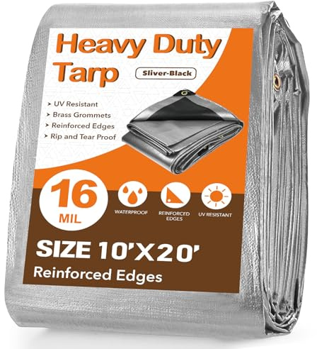 Pattiumo Tarp Waterproof 10 X 20 FT 16 Mil Heavy Duty Tarp Multipurpose Tarps Heavy Duty Waterproof Protective Cover UV All Weather Resistant for Shelter Camping, Green/Brown