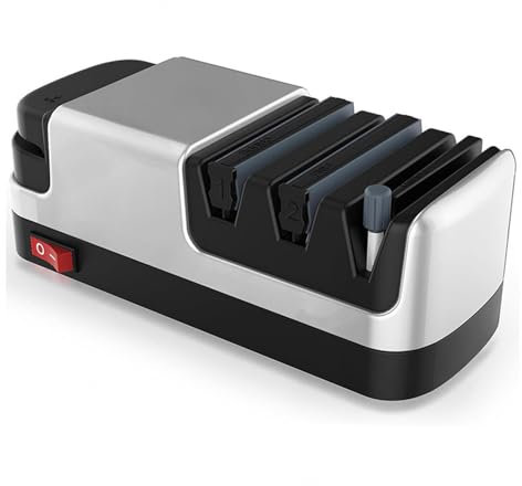 Aiguiseur Couteaux Electriques 4 en 1 Aiguiseur Couteaux Electriques Avec Des Abrasifs 100% Diamantés Et Des Guides D'angle De Précision. Aiguiseur De Couteaux électrique,Silver