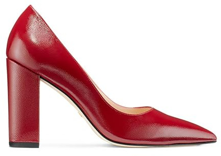 Rozhuhro Escarpins à Talons Hauts épais pour Femmes, Chaussures de soirée Sexy à Bout Pointu et fermé, Chaussures Classiques Confortables à Enfiler pour Robe de Mariage ou Bureau,Rouge,45 EU