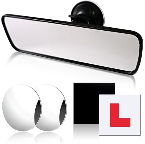 Esteopt Car Mirror Set, Blind Spot Mirrors, L Plates, Rotatable & Adjustable, Interior Rear View Mirror, Universal Fit for Car, Truck, Motorcycle, Van