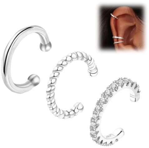 3 Stück Ear Cuff für Damen Ohrmanschette Ohrringe, Ohrringe Creolen Gold 925 Silber Ohrringe Set mit Zirkonia, Ohrringe 14K Gold Earcuffs Fake Helix Knorpel Ohrringe Ohrklemme