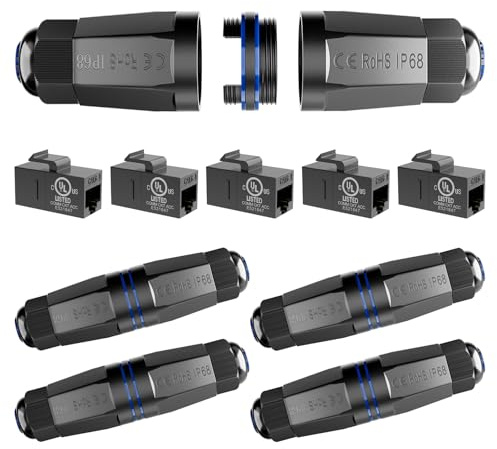 VCELINK CAT6 Waterproof Ethernet Coupler IP68, UL-Listed RJ45 Keystone Coupler Supports PoE, Outdoor Cable Cover for RJ45/HDMI/Coaxial/RCA Keystone, 5 Pack