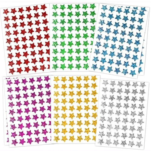 COYUN 1620 Piezas Pegatinas Estrellas, Diámetro Prémium 1cm Pegatinas Estrellas Sonrientes con Purpurina Paquete Rollo Láser Suministros Decoración Pegatinas Recompensa Adecuados para Profesores
