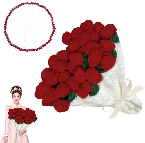 Yunlaishaocer Coperta a Fiori con Bouquet All'Uncinetto - Realizzata a Mano, Bouquet di 52 Rose, 80x80 cm, Morbida e Leggera, Regalo per Festa della Mamma, Decorazione Casa