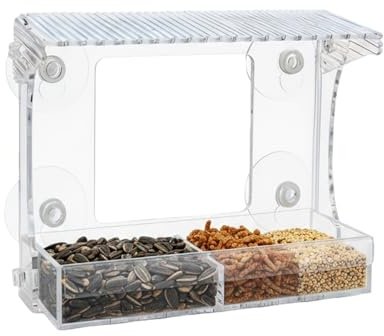 Comederos Acrílico para Ventanas – Contenedor Transparente Para Observar Animales En La Salvaje, Ventosa Pesada, Pantalla Para Alimentar Aves Al Aire Libre | Con Pinzón Salvaje Colibrí Mirando Balcón