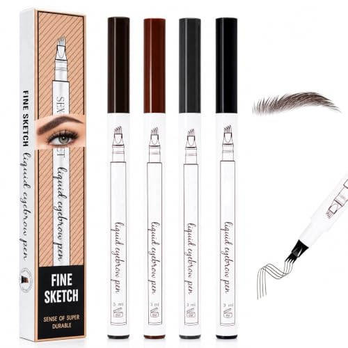 UZYXC 4 Piezas Lápiz De Cejas Con 4 Puntas Micro Bifurcadas, Efecto Microblading, Larga Duración, Resistente Al Agua, Para Cejas Naturales, Precisión, Color Duradero, Aspecto Realista
