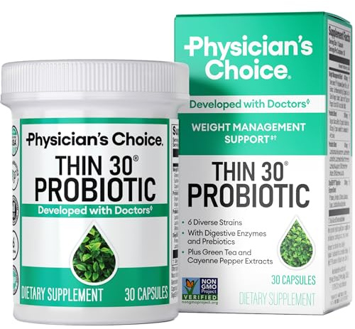 Physician's CHOICE Probiotics for Weight Management & Bloating - 6 Probiotic Strains - Prebiotics - Key ingredient Cayenne - Supports Gut Health - Weight Management for Women & Men - Green Tea - 30 CT