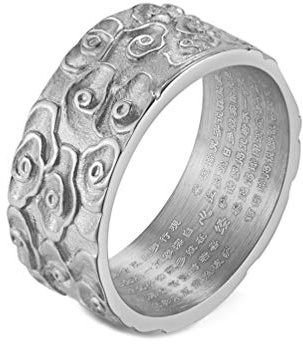 PAURO Anillo Hombres Acero Inoxidable Estilo Chino Budismo Nube Sutra del Corazón Boda Suerte Banda Plata Tamaño 19