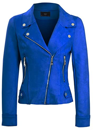 SS7 Women's Faux Suede Biker Jacket - Blue, M